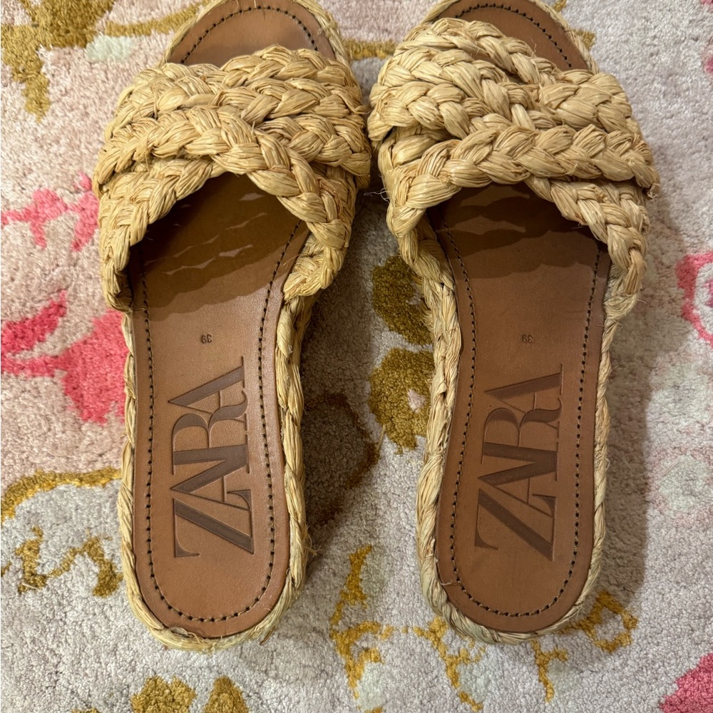 Zara Women's Raffia Platform Slide Sandals